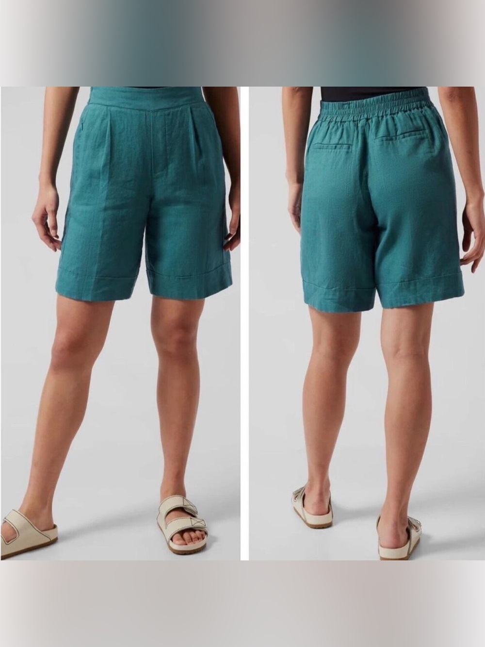 Athleta Playa Linen Bermuda Shorts in Borealis Teal Blue New Sz 6 Elastic Waist